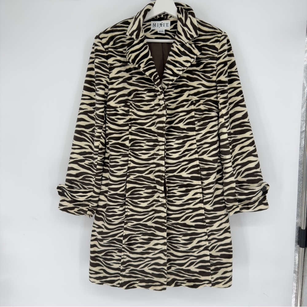 Mixit Y2K Zebra Print Faux Fur Coat Medium